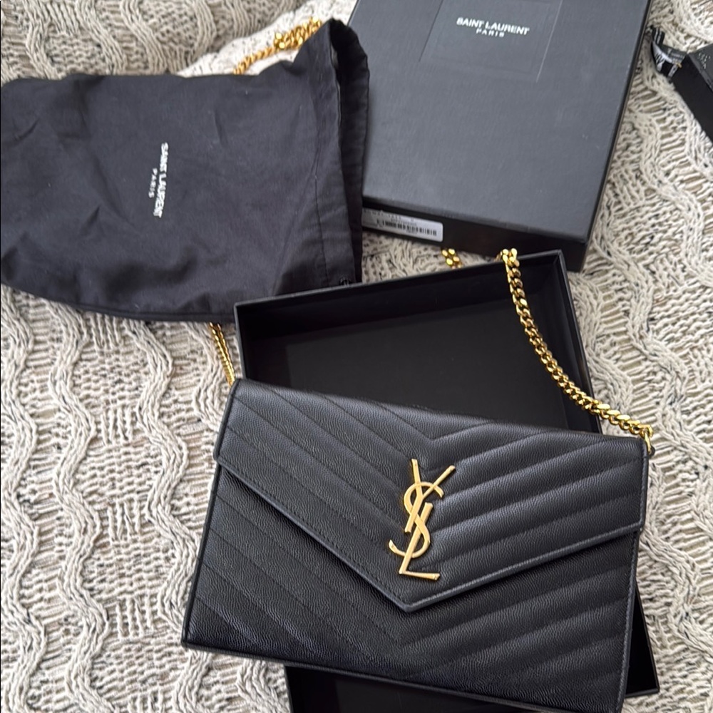 Saint Laurent Black Quilted Leather Chain Bag